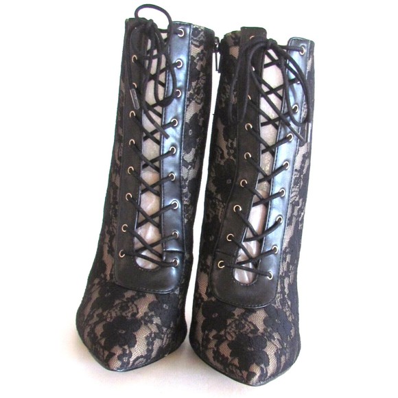 Women's Designer I N C Black Lace Pointy Toe Silletto Heel Ankle Boots 8.5 M - Picture 13 of 15